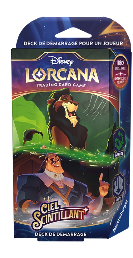 Boîte du jeu Disney Lorcana: Ciel Scintillant - Deck de démarrage (Émeraude & Acier)